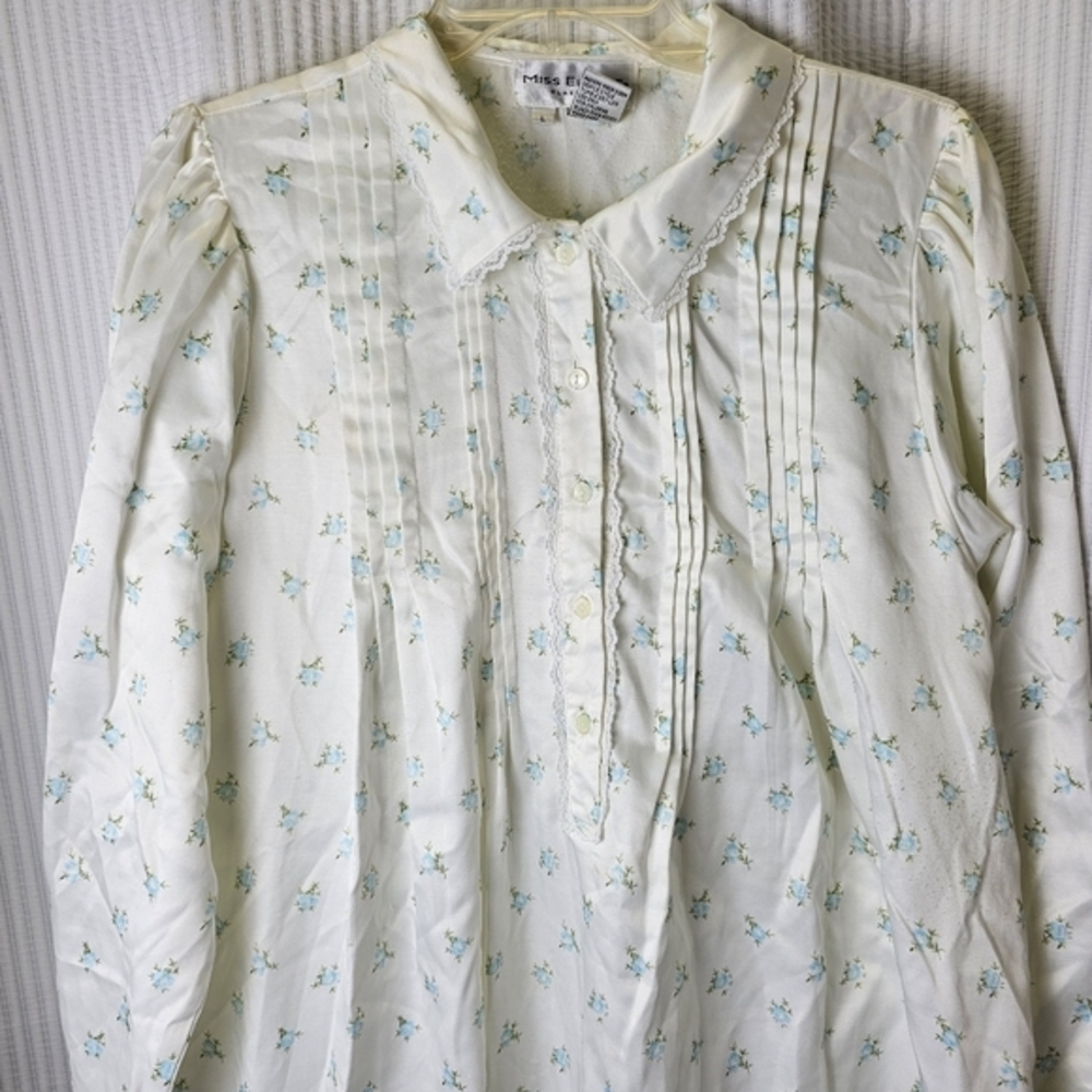 Miss Elaine Large VTG Nightie Gown Sleepwear Grandma Warmth‎ PJs Floral LS Satin